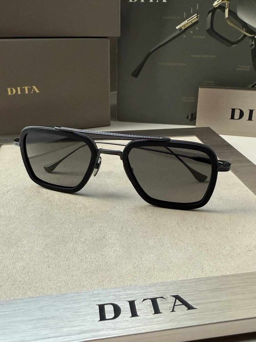 DITA FLIGHT 006 7806 N Matte Black Grey Polarized Aviator Sunglasses AUTHENTIC